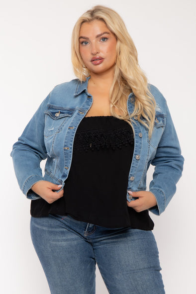 Plus Size Raven  Destroyed Denim  Jacket - Light  Wash